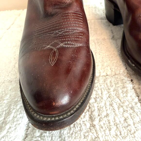 Tony Lama Mens Chocolate Brown Leather Boots Size 9.5 Cowboy Barn Western Ranch - Picture 3 of 15